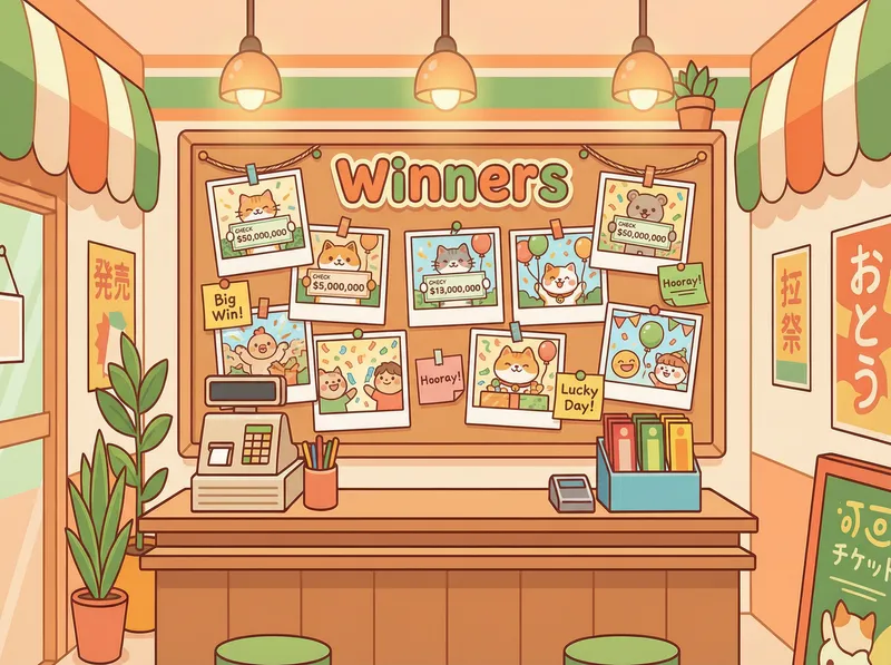 幸运便利店中奖晒单公告栏展示多位中奖彩民的喜悦照片